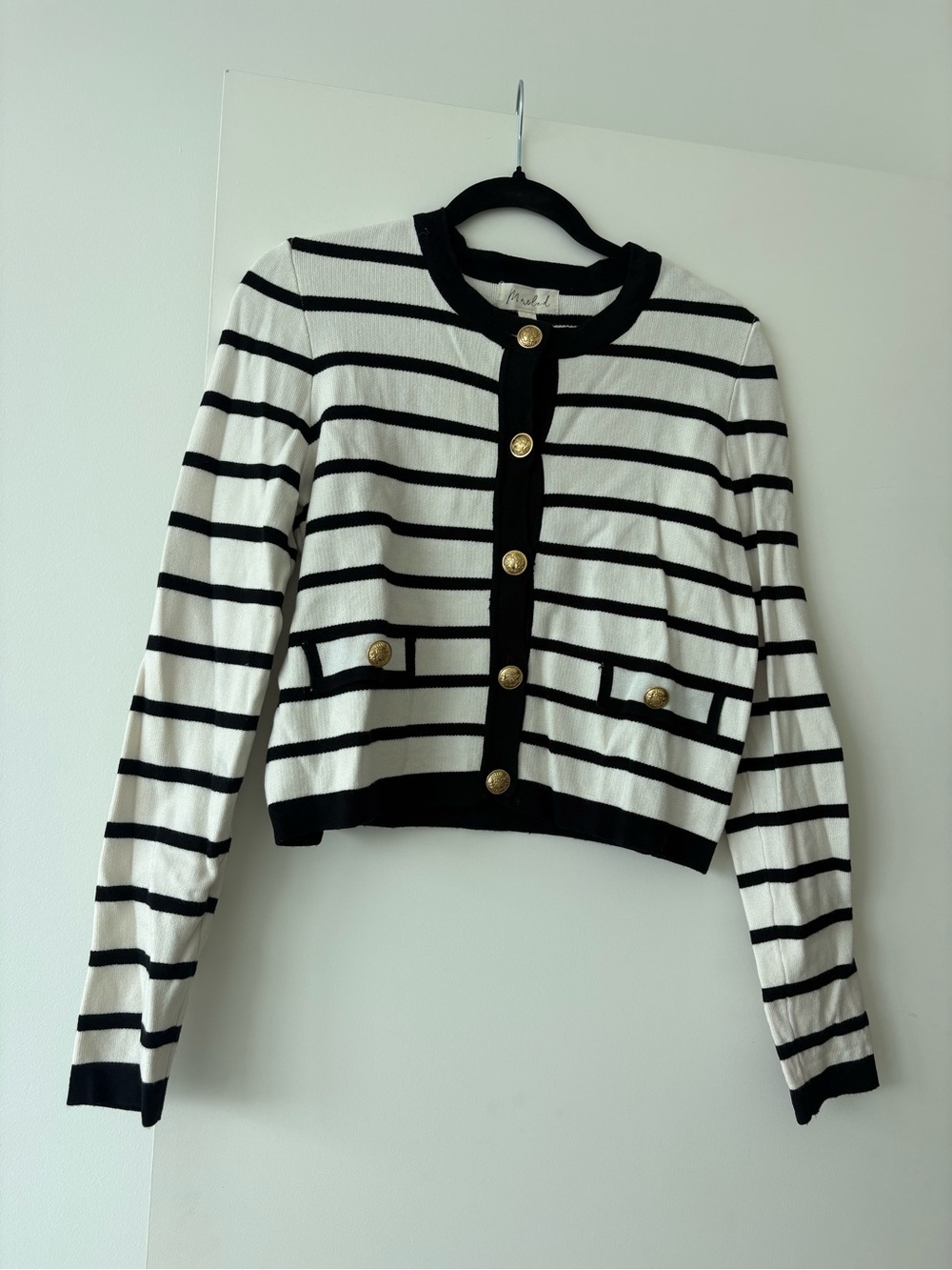 Marled Black & White Striped Button Front Cardigan